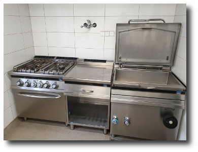 Commercial gas stove with electric oven, water-tap